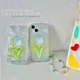Tulip Design Silicone Phone Case with Wrist Strap for iPhone
