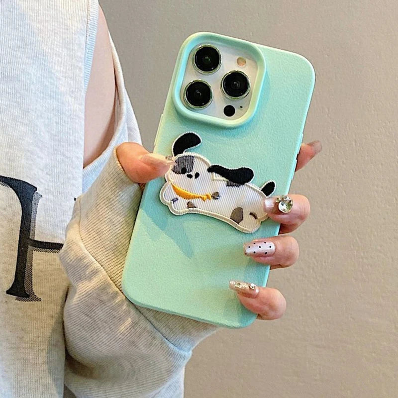 Cute 3D Cartoon Embroidery Dog Phone Case For iPhone