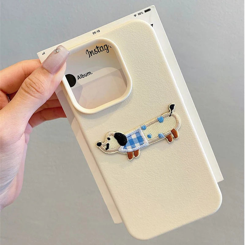 Cute 3D Cartoon Embroidery Dog Phone Case For iPhone