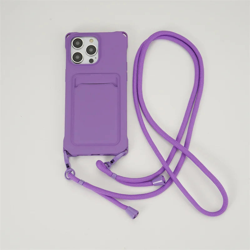 Lanyard Crossbody  Strap Card Slot Holder Cover For iPhone