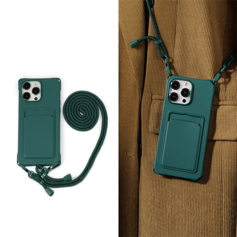 Lanyard Crossbody  Strap Card Slot Holder Cover For iPhone