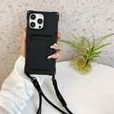 Lanyard Crossbody  Strap Card Slot Holder Cover For iPhone