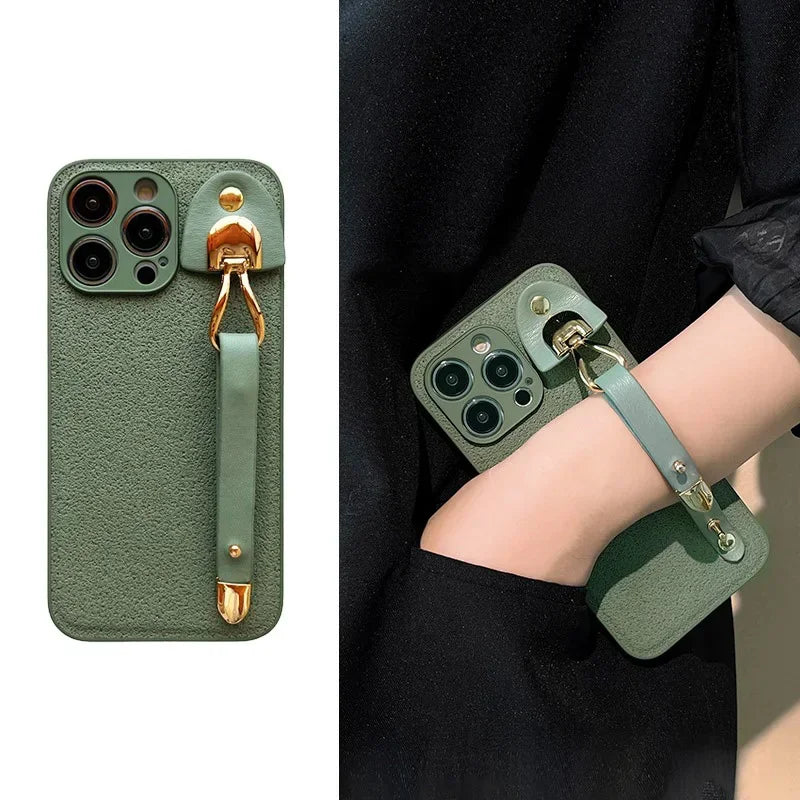 Leather Pattern Wrist Strap Case For iPhone