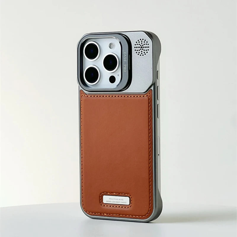 Leather Magnetic Borderless Lens Kickstand Case for iPhone