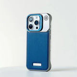 Leather Magnetic Borderless Lens Kickstand Case for iPhone