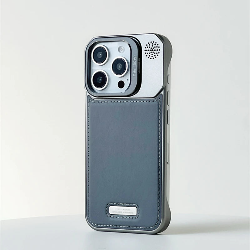 Leather Magnetic Borderless Lens Kickstand Case for iPhone