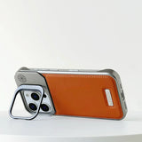 Leather Magnetic Borderless Lens Kickstand Case for iPhone