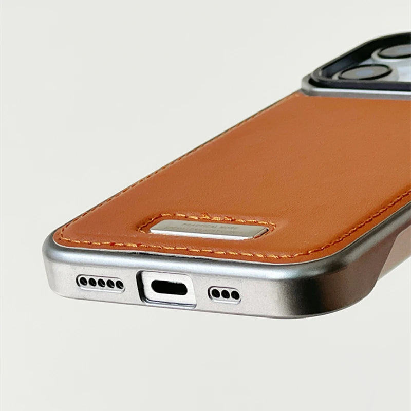 Leather Magnetic Borderless Lens Kickstand Case for iPhone