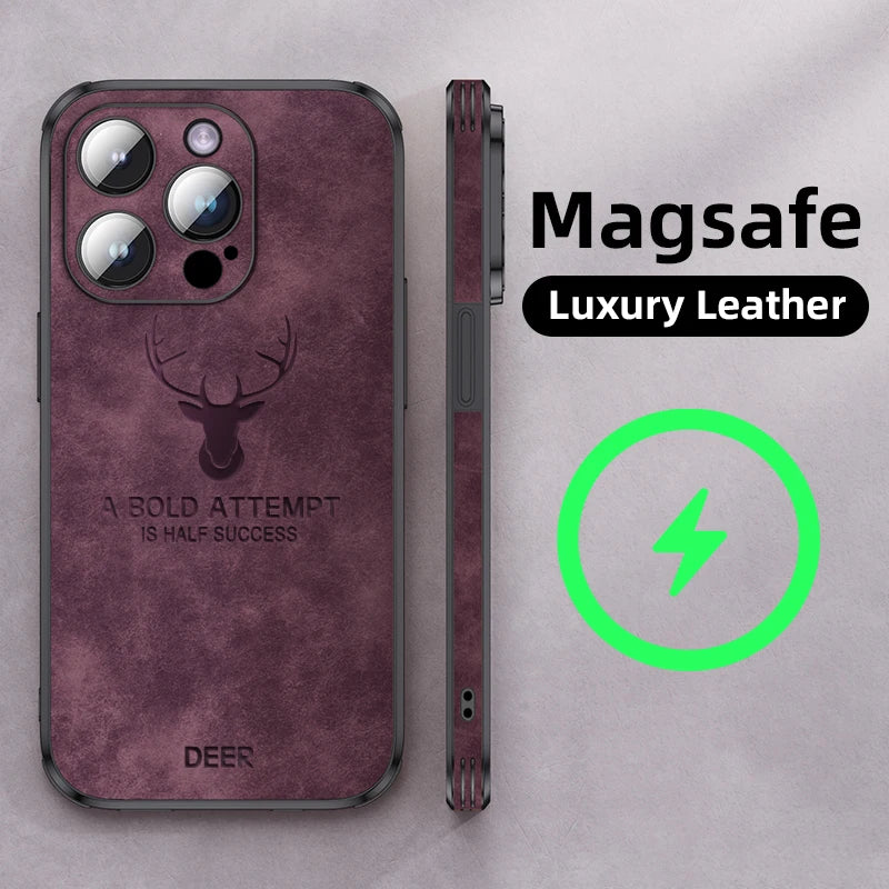 Magnetic Square Leather Shockproof deer Case For iPhone