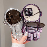 Luxury 3D Astronaut Lens Makeup Mirror Bracket Strap Phone Case For iPhone