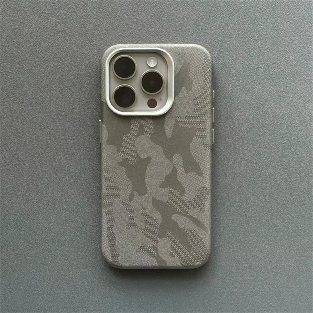 Luxury Camouflage Leather Shockproof  Magnetic MagSafe Wireless Charge Case For iPhone