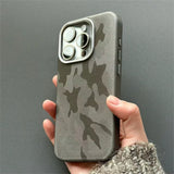 Luxury Camouflage Leather Shockproof  Magnetic MagSafe Wireless Charge Case For iPhone