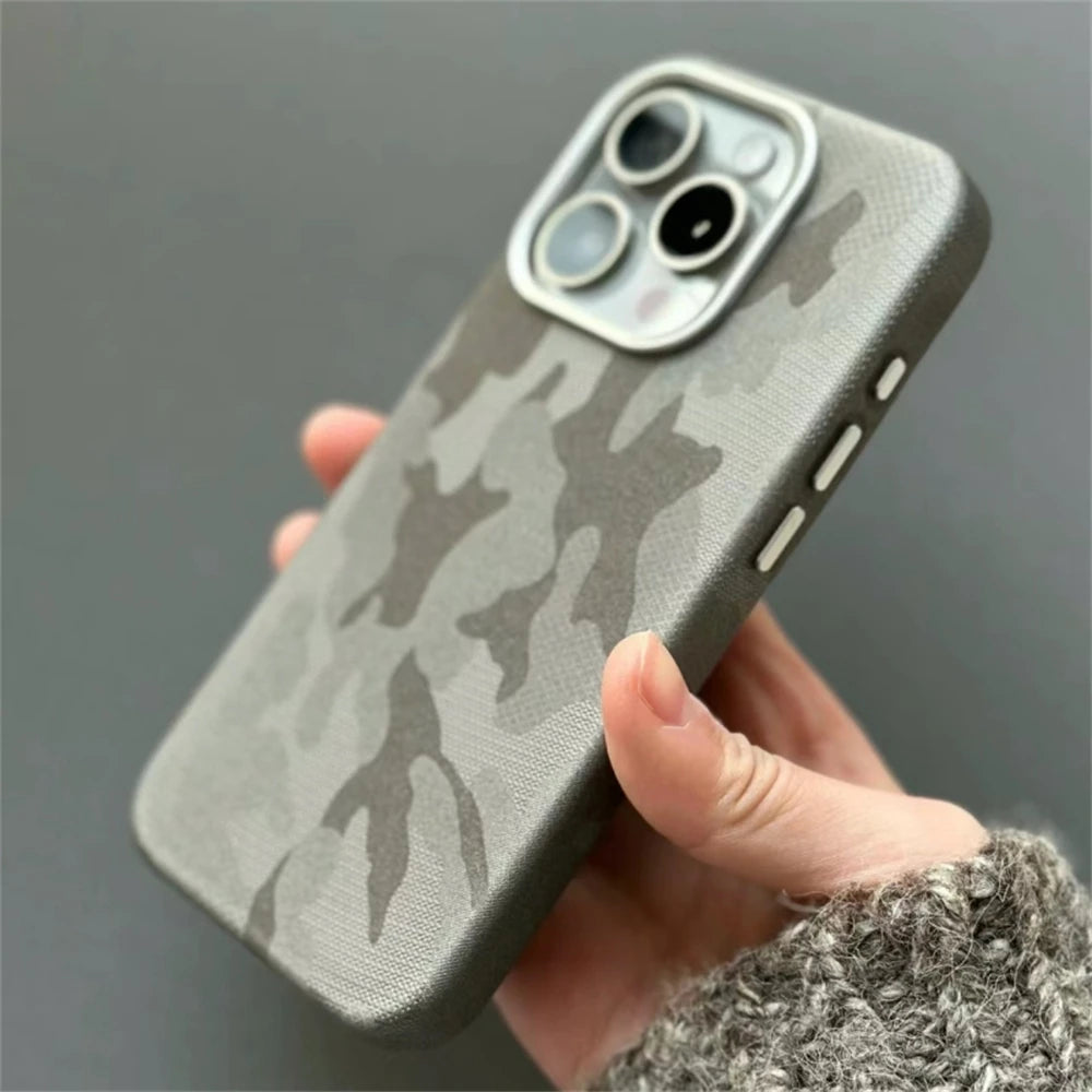 Luxury Camouflage Leather Shockproof  Magnetic MagSafe Wireless Charge Case For iPhone