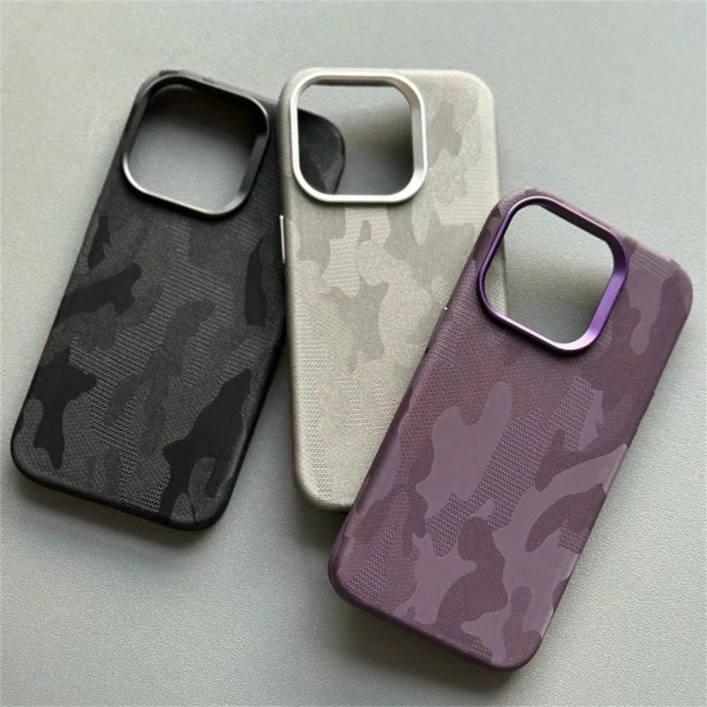 Luxury Camouflage Leather Shockproof  Magnetic MagSafe Wireless Charge Case For iPhone