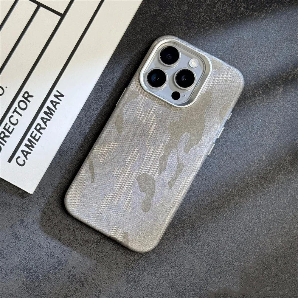 Luxury Camouflage Leather Shockproof  Magnetic MagSafe Wireless Charge Case For iPhone