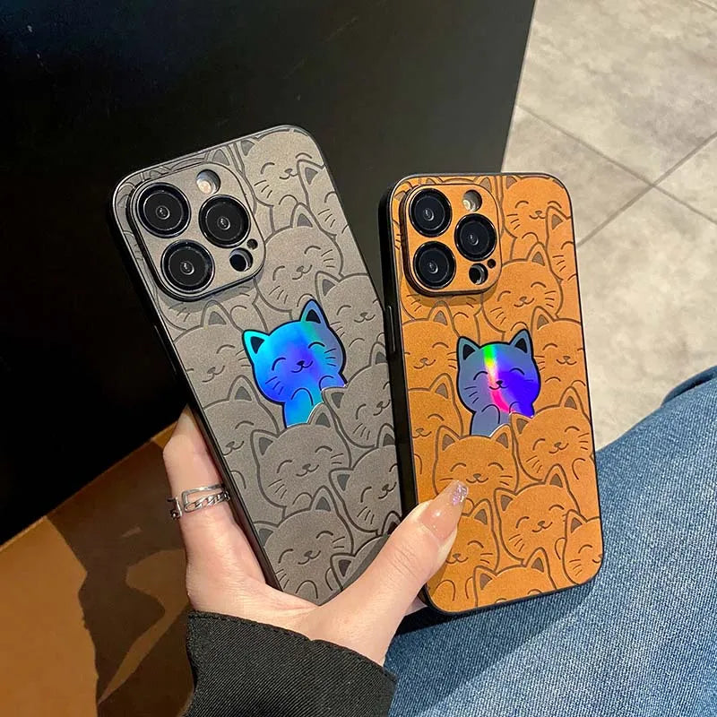Luxury Cartoon Cats Laser Case for iPhone