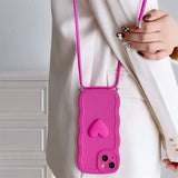 Luxury Crossbody Necklace Lanyard 3D Love Heart Wave Border Soft Case For iPhone