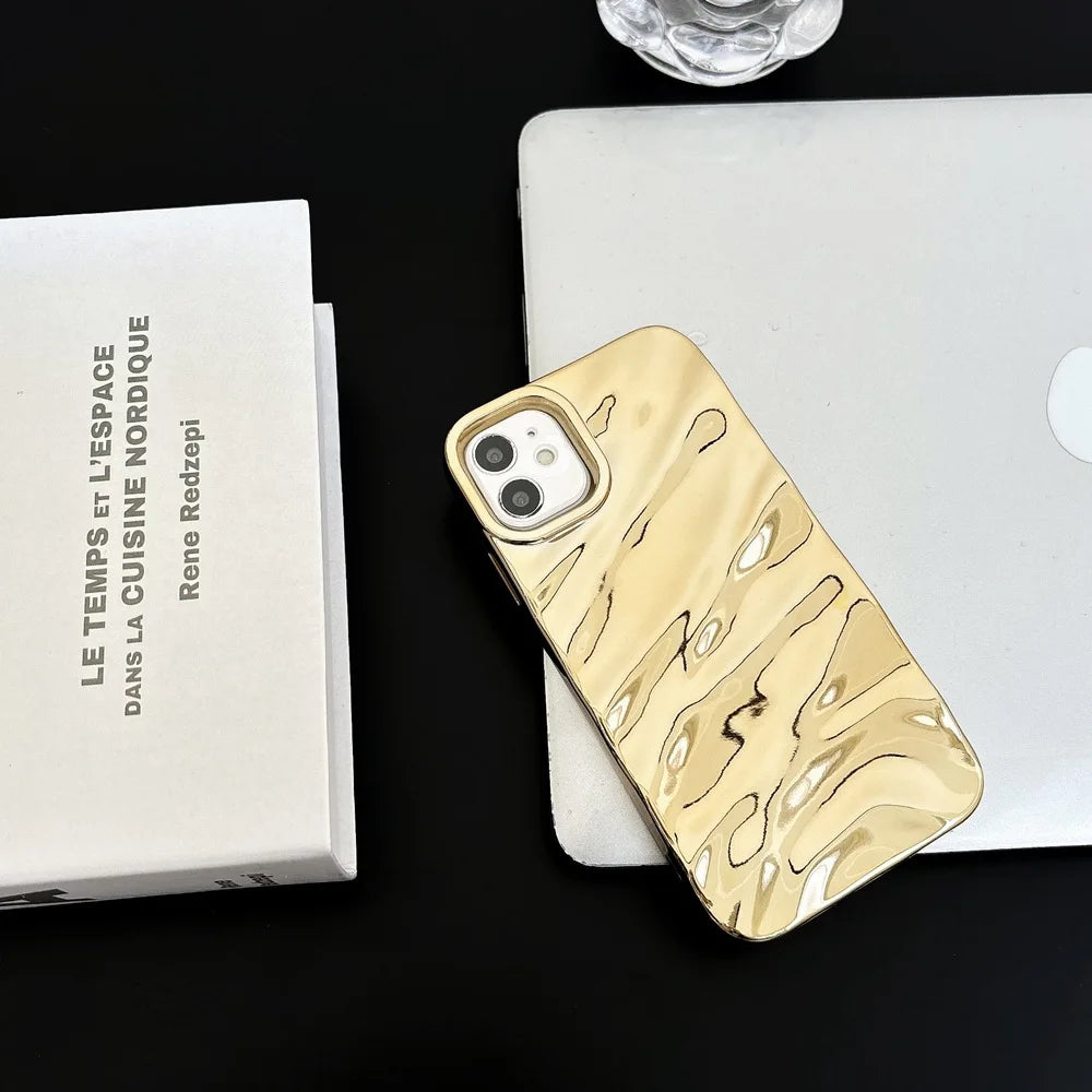 Luxury Curly 3D Wavy Golden Pattern Phone Case For iPhone