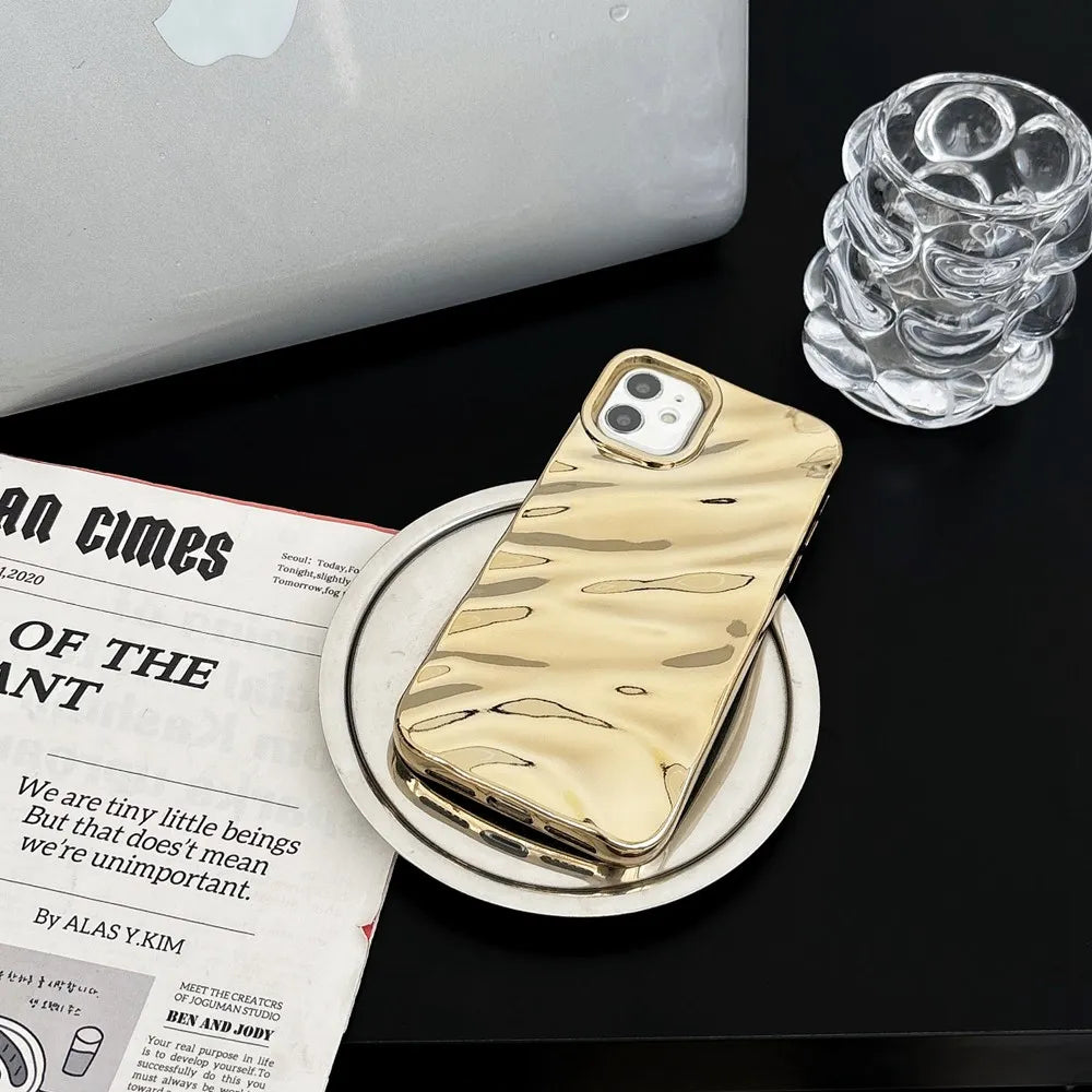 Luxury Curly 3D Wavy Golden Pattern Phone Case For iPhone