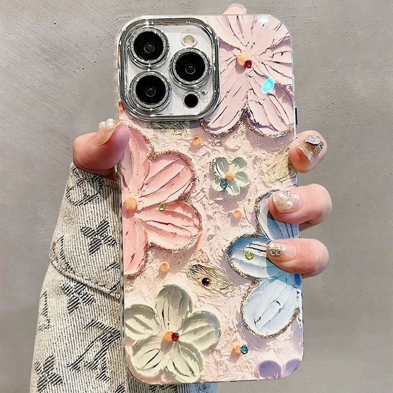 Luxury Flowers Glitter Laser Phone Case For iPhone