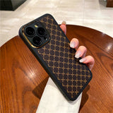 Luxury Soft Leather Fashion Geometric Plaid Pattern Case for iPhone