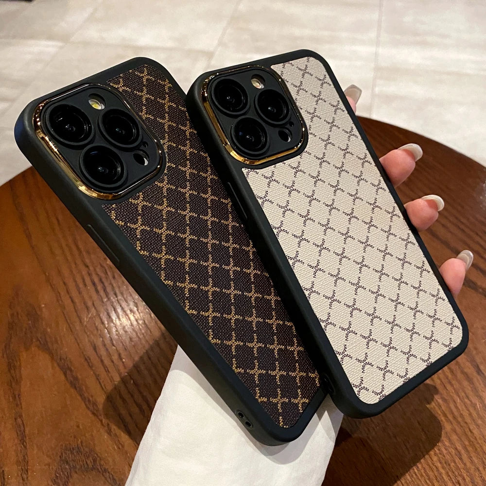 Luxury Soft Leather Fashion Geometric Plaid Pattern Case for iPhone