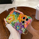 Luxury Flowers Wrist Strap Phone Case For iPhone