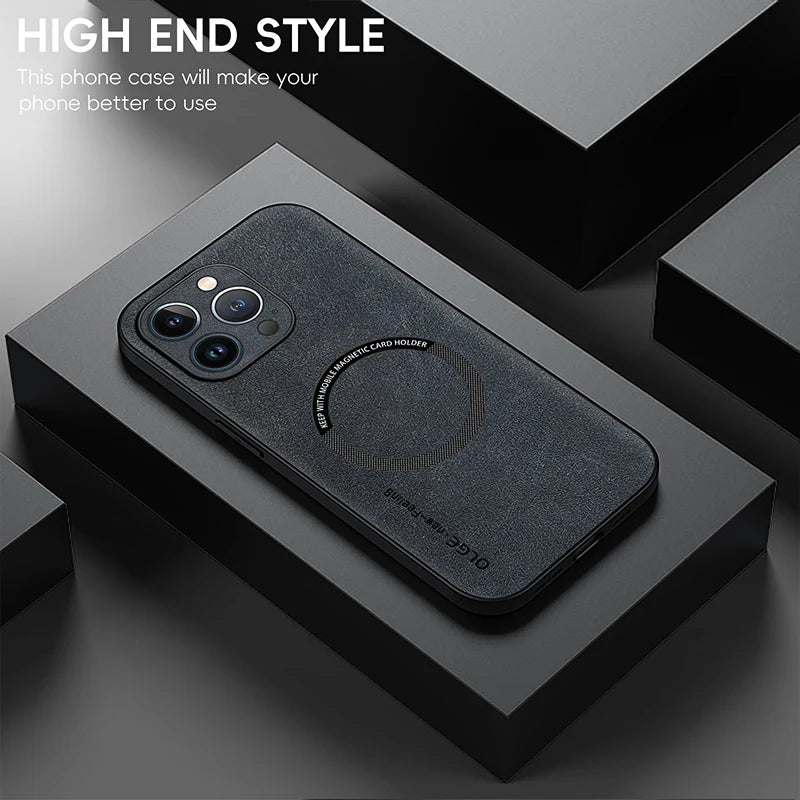 Luxury Leather Car Magnetic Holder Phone Case for iPhone