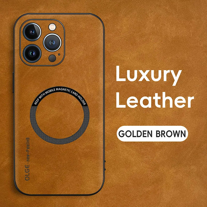 Luxury Leather Car Magnetic Holder Phone Case for iPhone