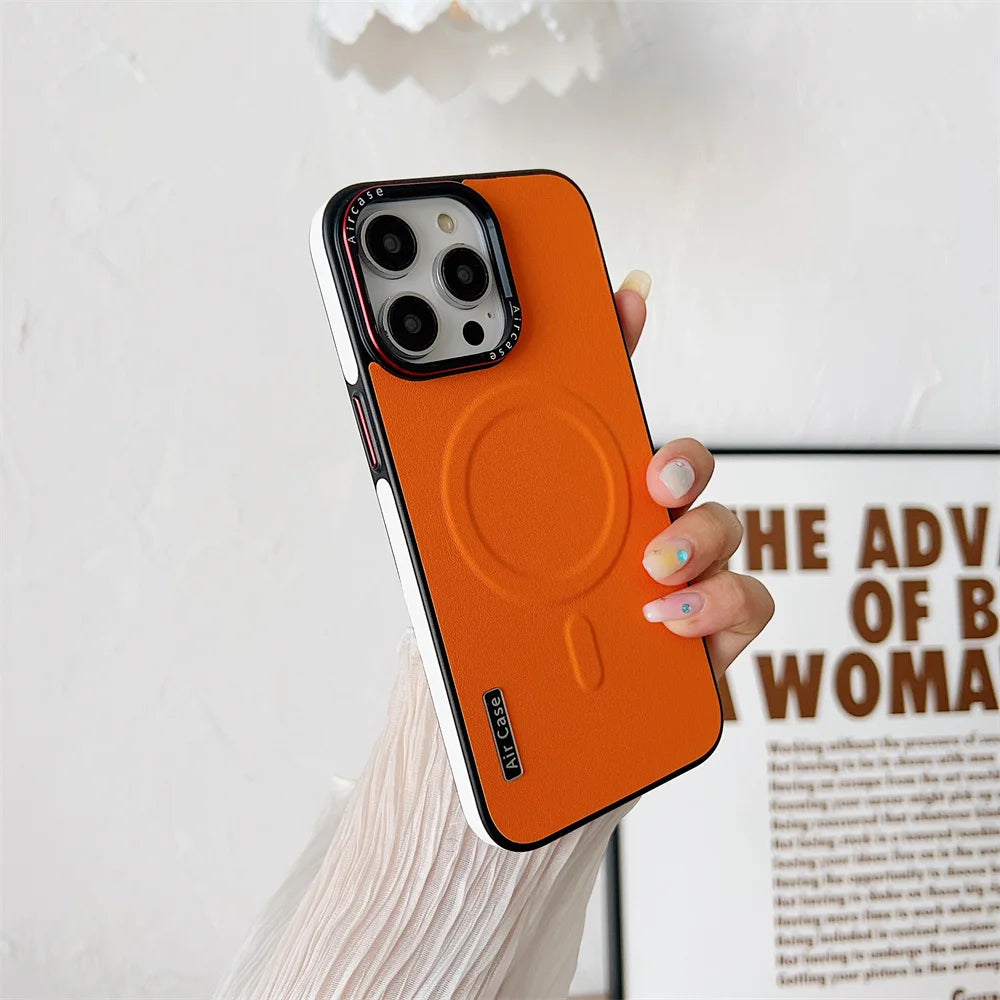 Luxury Leather Magnetic Charging Case For iPhone