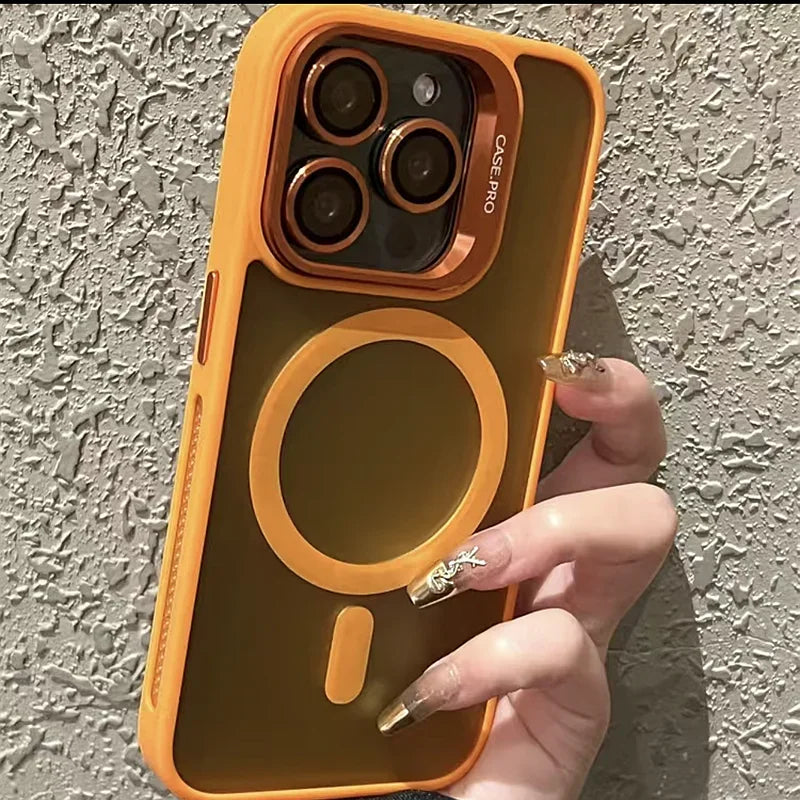 Luxury Magnetic Matte Lens Bracket Case For iPhone