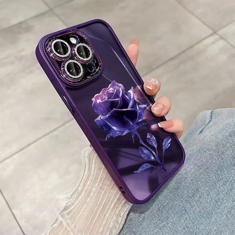 Luxury Purple Red Rose Transparent Phone Case For iPhone