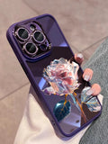 Luxury Purple Red Rose Transparent Phone Case For iPhone