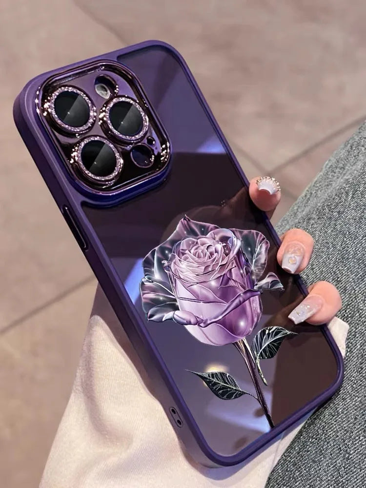 Luxury Purple Red Rose Transparent Phone Case For iPhone