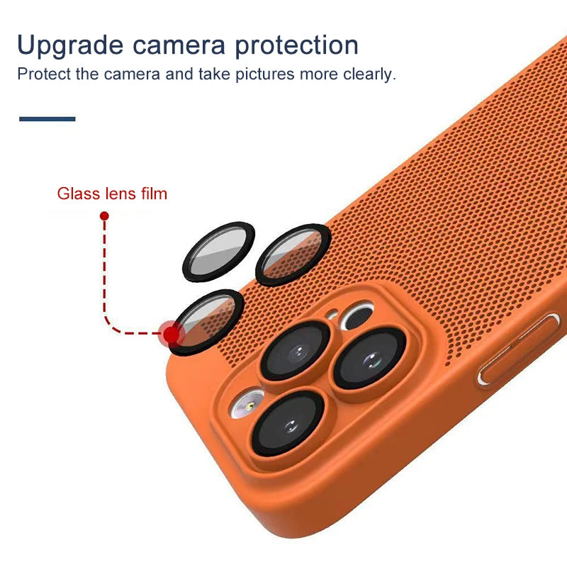 Luxury Slim Cooling With Lens protector Phone Case For iPhone