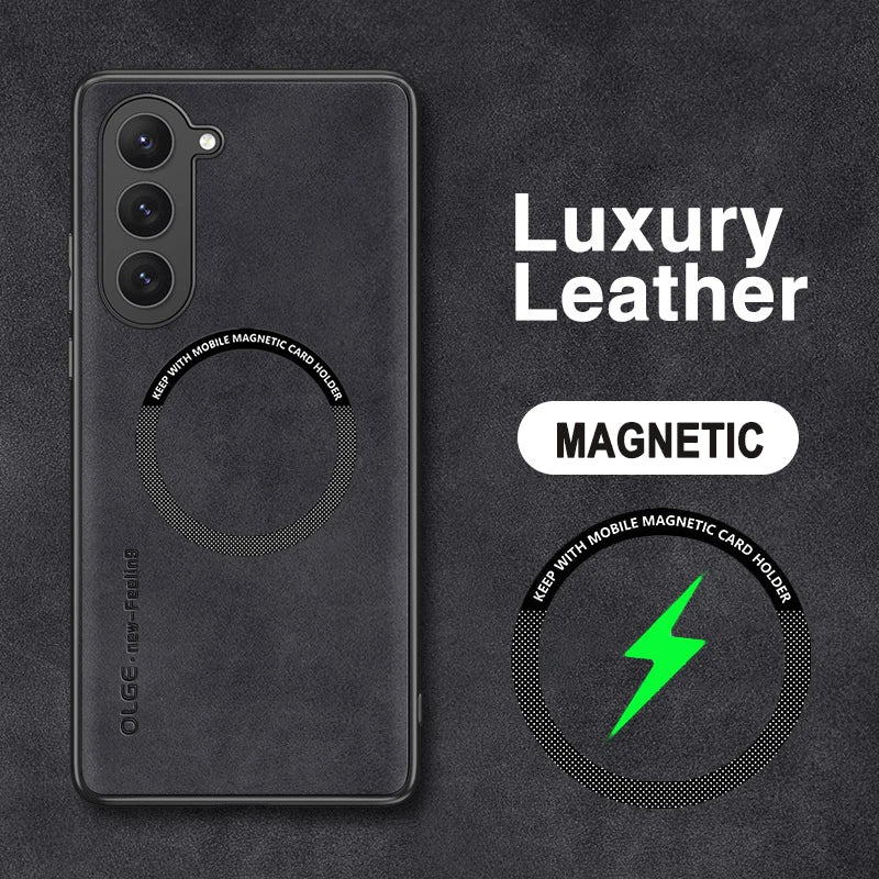 Luxury Leather For Magnetic Wireless Charge Case For Samsung