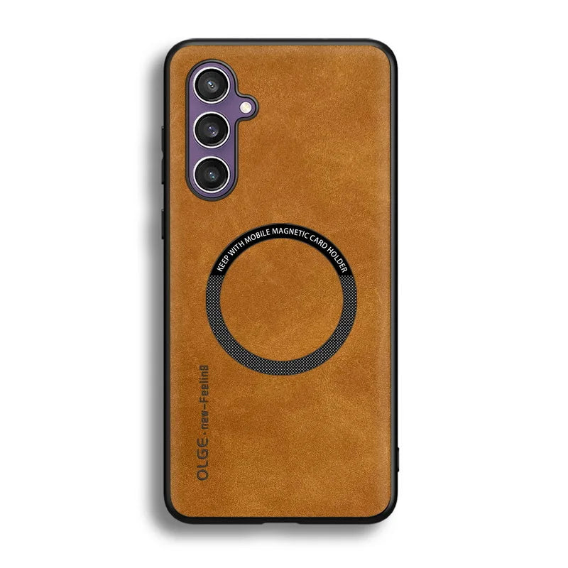 Luxury Leather For Magnetic Wireless Charge Case For Samsung