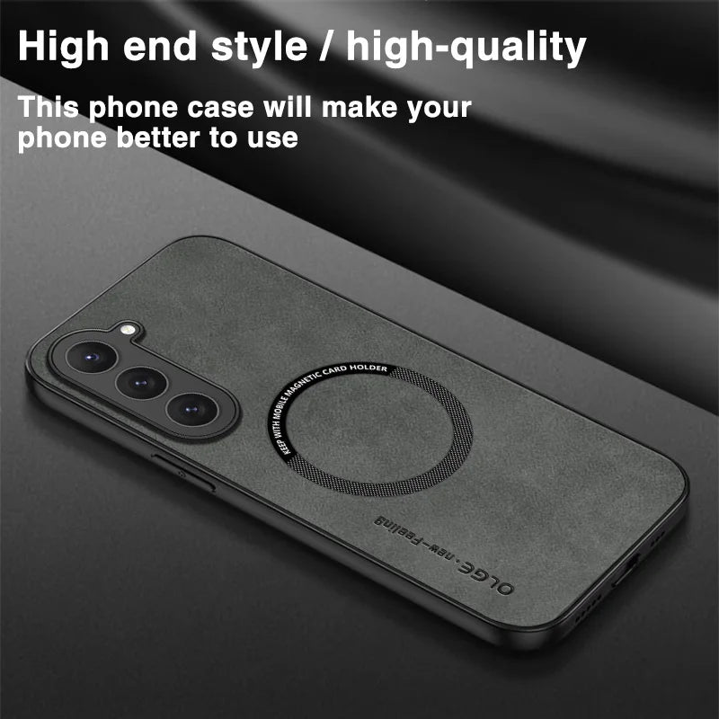 Luxury Leather For Magnetic Wireless Charge Case For Samsung