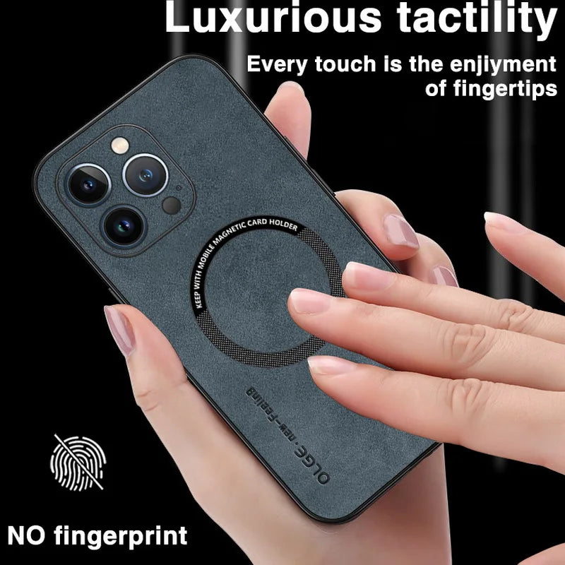 Luxury Leather For Magnetic Wireless Charge Case For iPhone