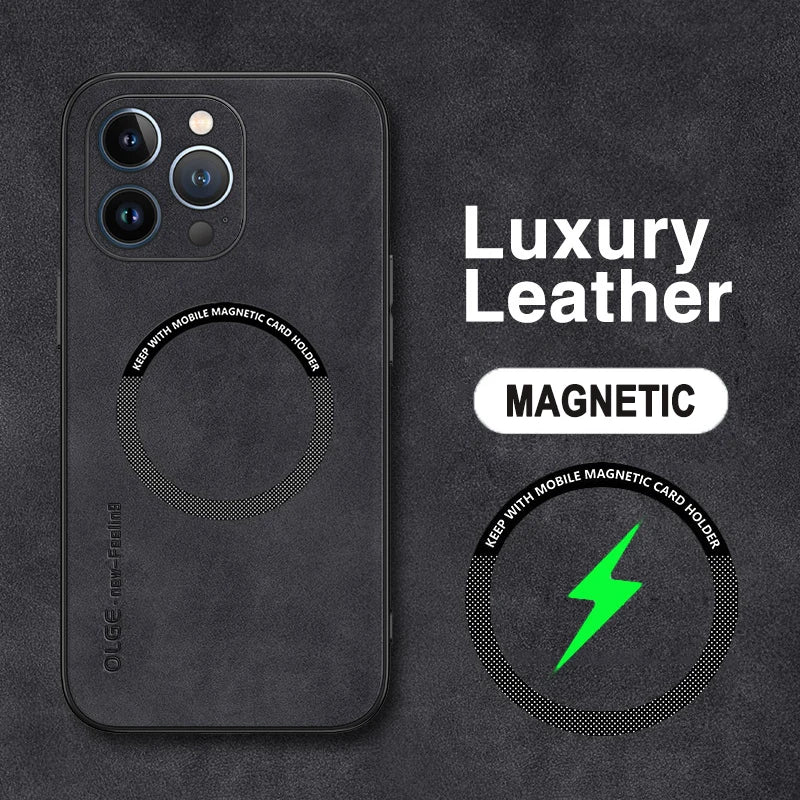 Luxury Leather For Magnetic Wireless Charge Case For iPhone