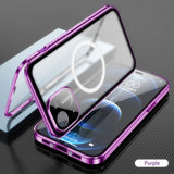 Magnetic Glass 360°  Full screen closed Metal Case For iPhone