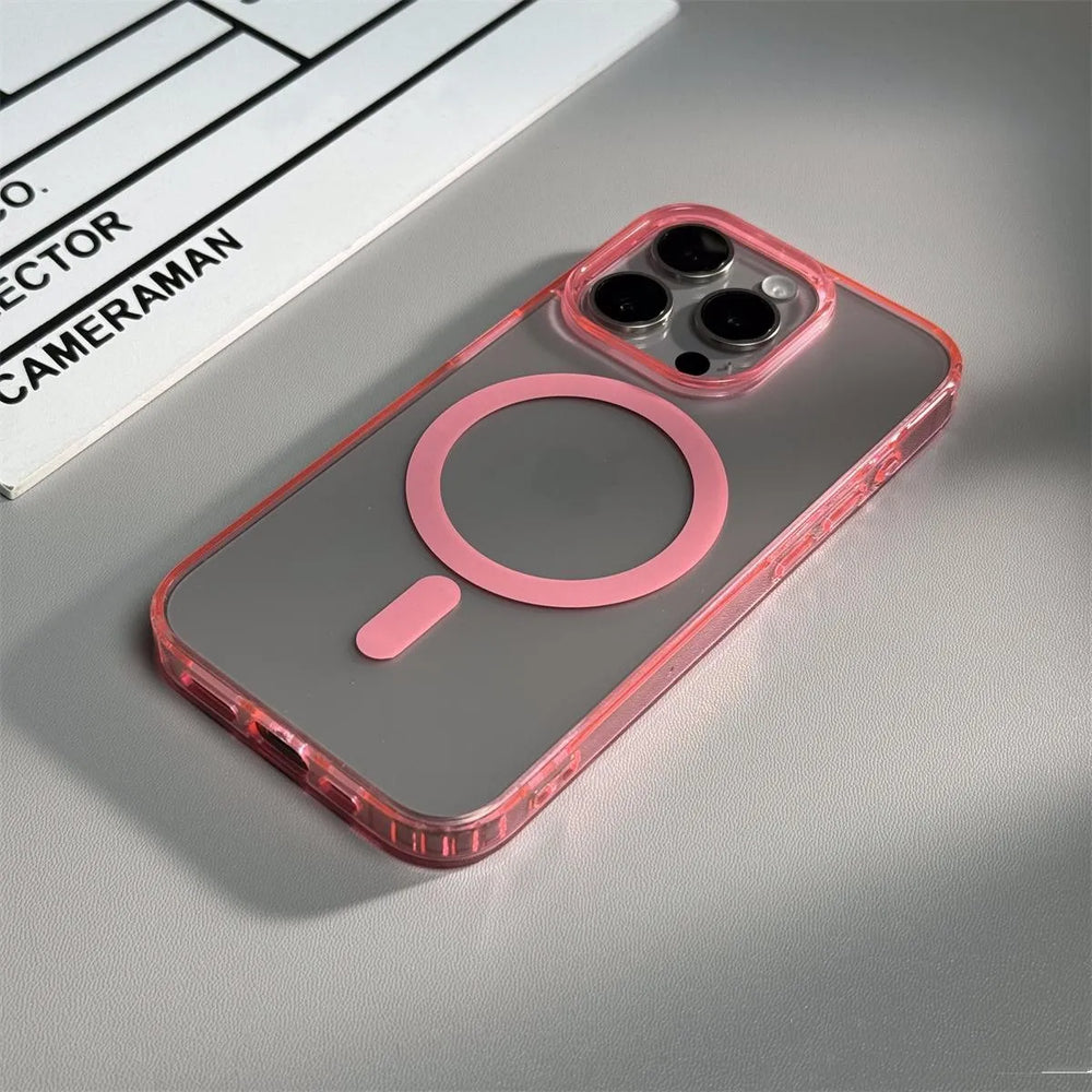 Matte transparent color armor magnetic charging phone case for iPhone