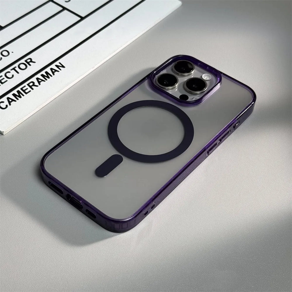 Matte transparent color armor magnetic charging phone case for iPhone