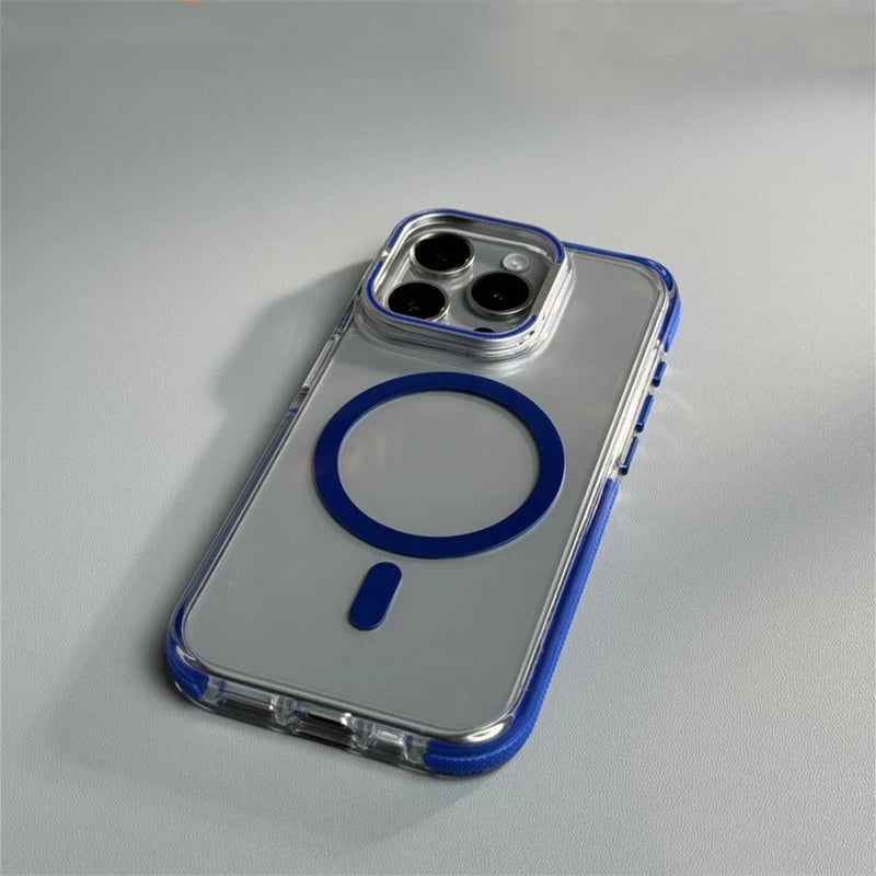 Metal Lens Kickstand Clear Magnetic Phone Case for iPhone