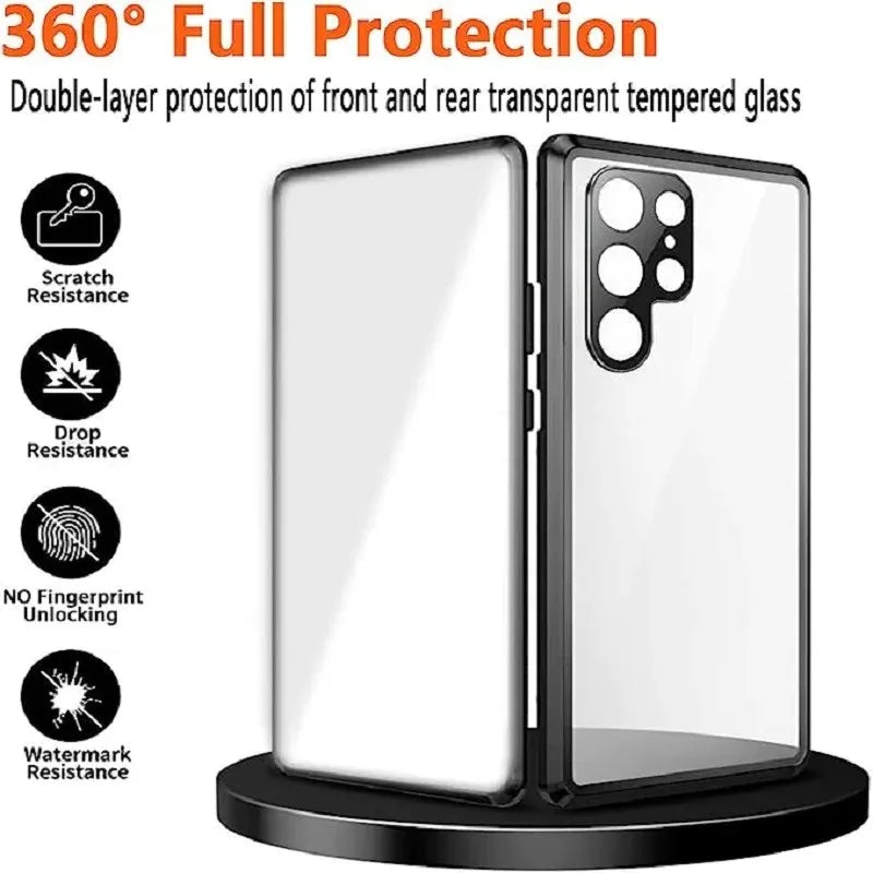 Magnetic Metal Aluminum Alloy 360° Full Surround Screen Glass Case for Samsung