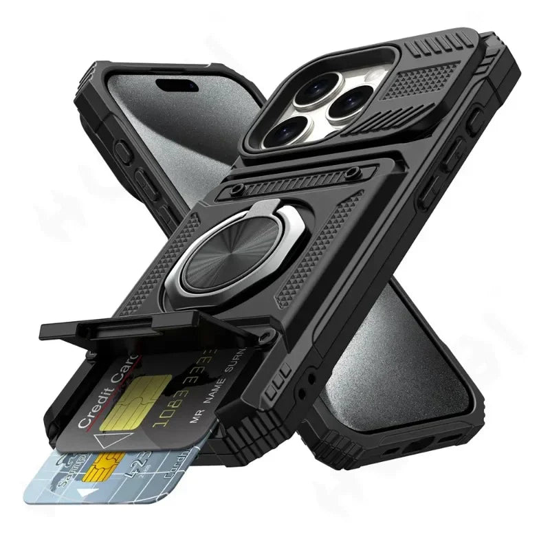 Wallet Magnetic Rotated Ring Kickstand Case For iPhone