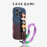 Cute Doll Wrist Strap Two-tone Gradient Silicone Case for iPhone