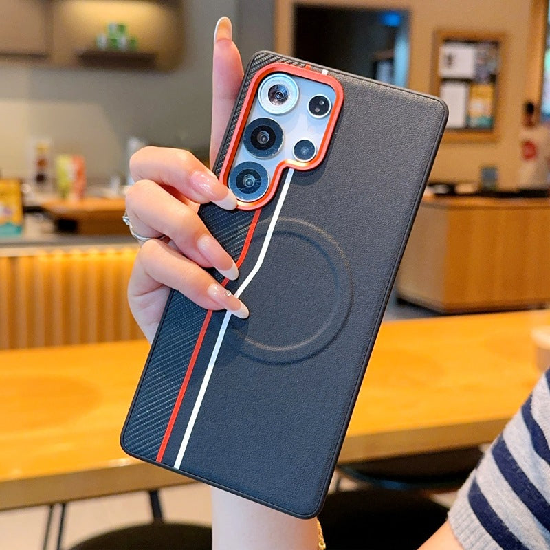 Magnetic Dual-Line Faux Leather Phone Case Suitable for Samsung
