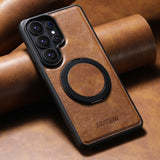 Vintage Waxed Leather Magnetic Kickstand Case for Samsung