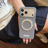 Fashion Vertical Stripe Magnetic Kickstand Case for iPhone